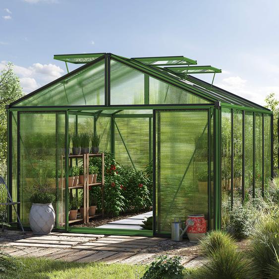 311 x 385 cm Serre de jardin, revêtement par poudre vert, incl. kit daccessoires Pro 2 - (GFPV00223)