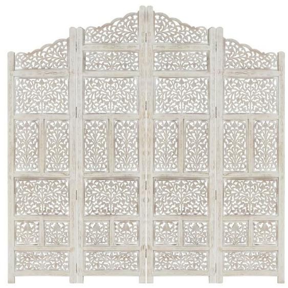 3111EN SOLDE•Cloison de séparation 4 panneaux-Paravent Chambre séparateur de pièce Joli Design-décor Blanc 160x165 cm Bois manguier