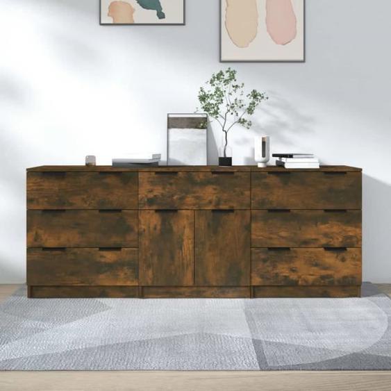 3115801  vidaXL Buffets 3 pcs Chêne fumé Bois dingénierie