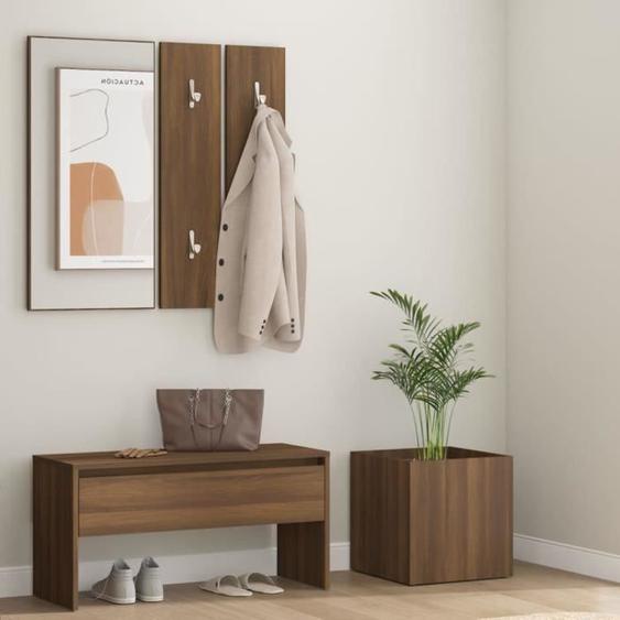 vidaXL Ensemble de Meubles de Couloir Banc dEntrée Boîte de Rangement Miroir de Coiffeuse Porte-manteau Chêne Marron Bois 3120199