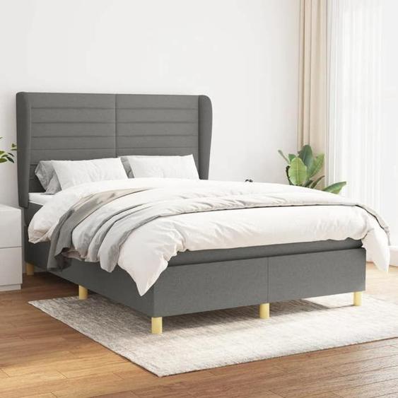 3128606 vidaXL Lit à sommier tapissier avec matelas Gris foncé 140x200cm Tissu