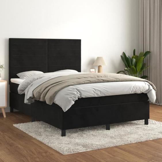 3143081  vidaXL Lit à sommier tapissier avec matelas Noir 140x190 cm Velours