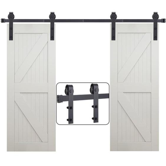 352cm Kit de Quincaillerie Porte Coulissante Rail Porte pour Grange Chambre Garage Double Porte Charge 150kg