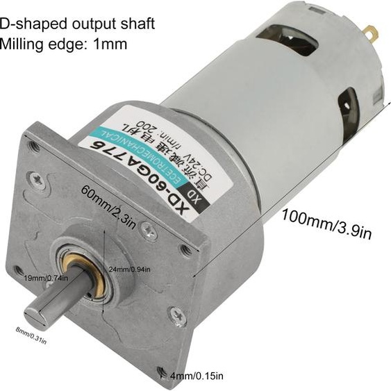35W Micro DC Metal Gear Motor Vitesse Ajustable CW/CCW (24V 200rpm)