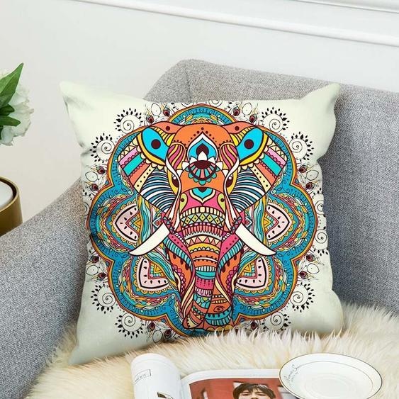 3D Bohemian Style Elephant Double face Impression Coussin Couverture Lin Coton Litière Coussin Case Home Bureau Canapé - #1