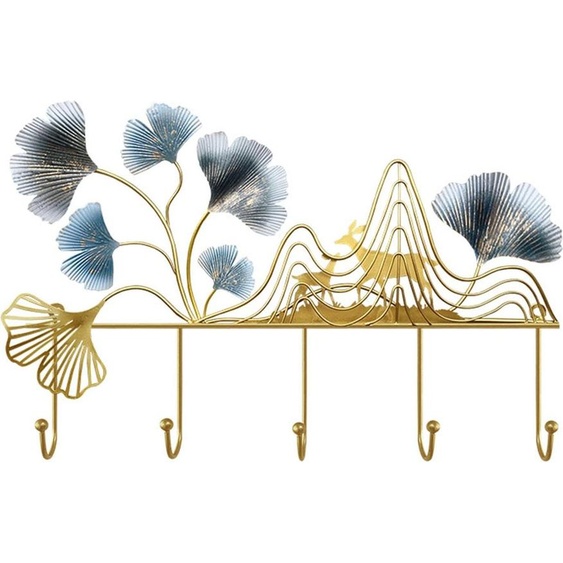 3D Feuilles de ginkgo art mural - Sculpture faite à la main - 1 pièce - Décoration en métal - 52 x 32 cm