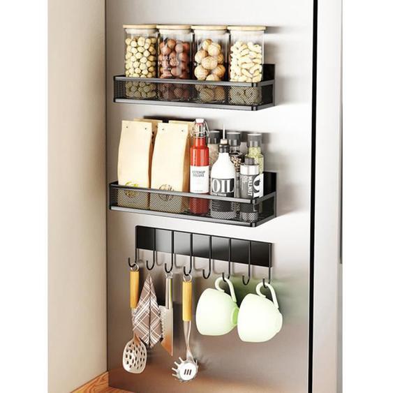 3pcs Etagere Refrigerateur Magnetique, Support à Épices Magnetique, Étagère de Rangement de Cuisine pour Épices