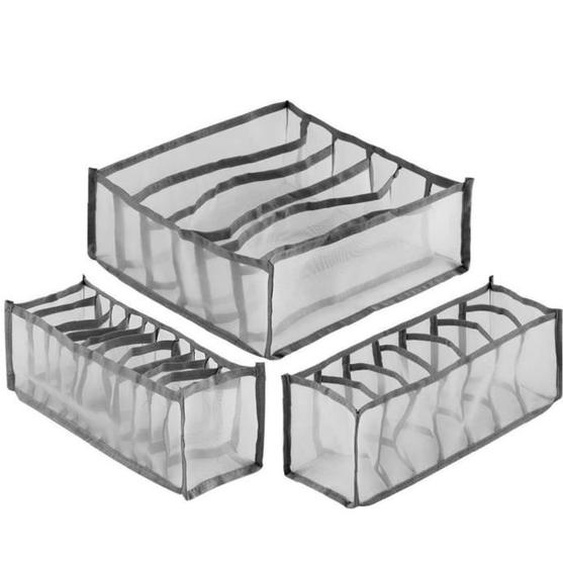 [3PCS] Suit de stockage de sous-vêtements [gris 6, 7 grille, 11] [Sac Opp]