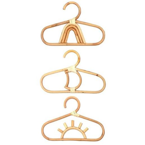 3x Enfants Cintre Rotin Organisateur Chambre Bambou Crochets Muraux pour Enfants Bébés Filles