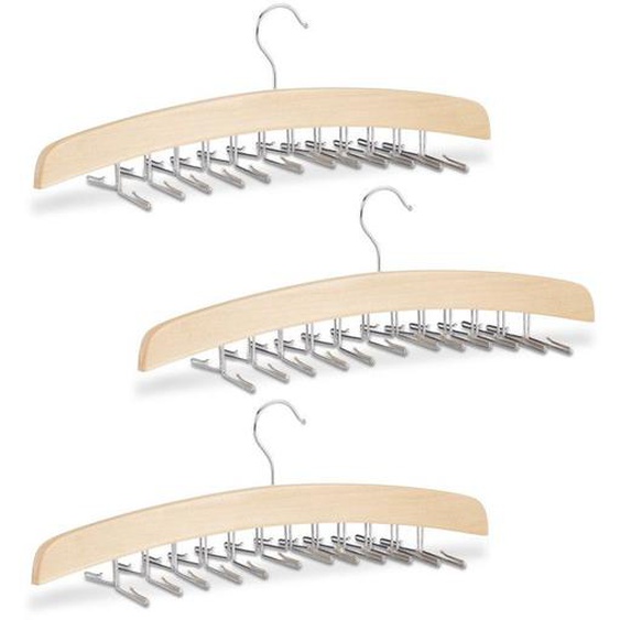 3x Porte cravates cintre porte cravate 24 rangement armoire homme ceinture crochet 360° bois lotus, nature/argent