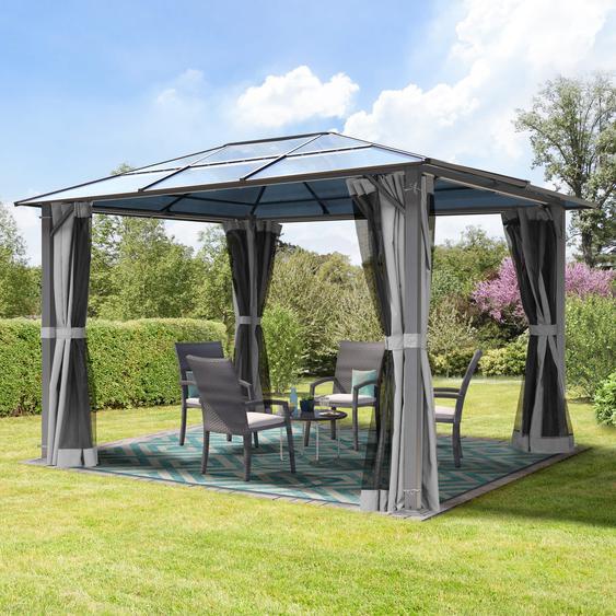 3x3,65 m Tonnelle de jardin, acier, toit rigide, gris - (300198)