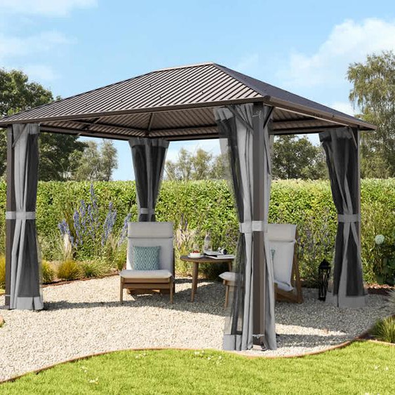 3x3,65 m Tonnelle de jardin, acier, toit rigide, gris - (300221)