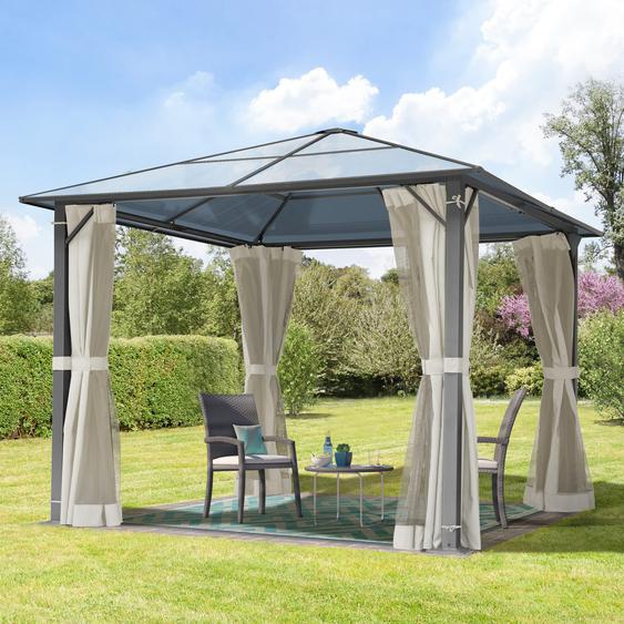 3x3 m Tonnelle de jardin, acier, toit rigide, crème - (300215)