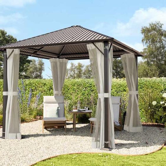 3x3 m Tonnelle de jardin, acier, toit rigide, crème - (300220)