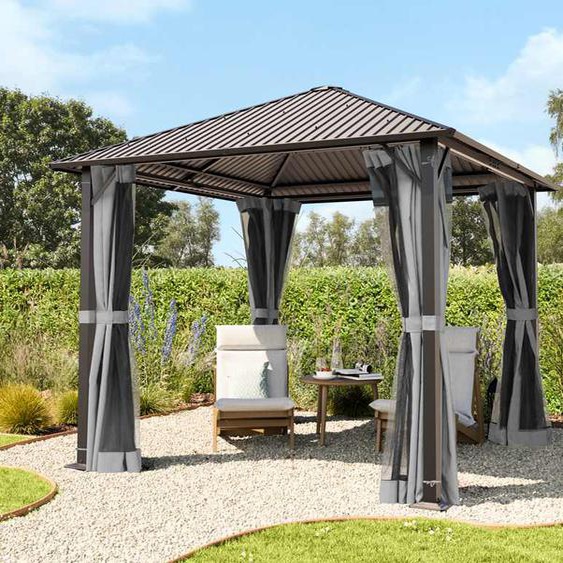 3x3 m Tonnelle de jardin, acier, toit rigide, gris - (300219)