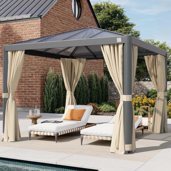 3x3 m Tonnelle de jardin, Aluminium, toit rigide, champagne - (300663)