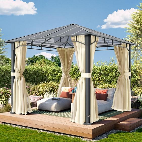 3x3 m Tonnelle de jardin, Aluminium, toit rigide, champagne - (300680)