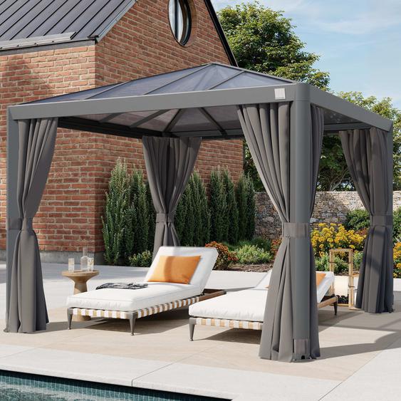 3x3 m Tonnelle de jardin, Aluminium, toit rigide, gris - (300662)
