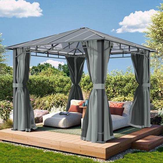 3x3 m Tonnelle de jardin, Aluminium, toit rigide, mid grey - (300674)