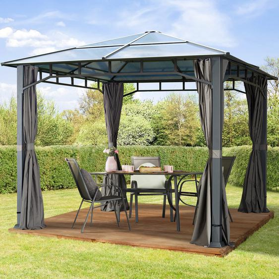 3x3 m, Tonnelle de jardin, Sunset Deluxe, toit rigide, gris - (300048)