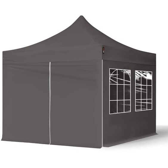 3x3 m Tonnelle pliante Acier, PES 700, côtés avec fenêtres, gris foncé - (582635)