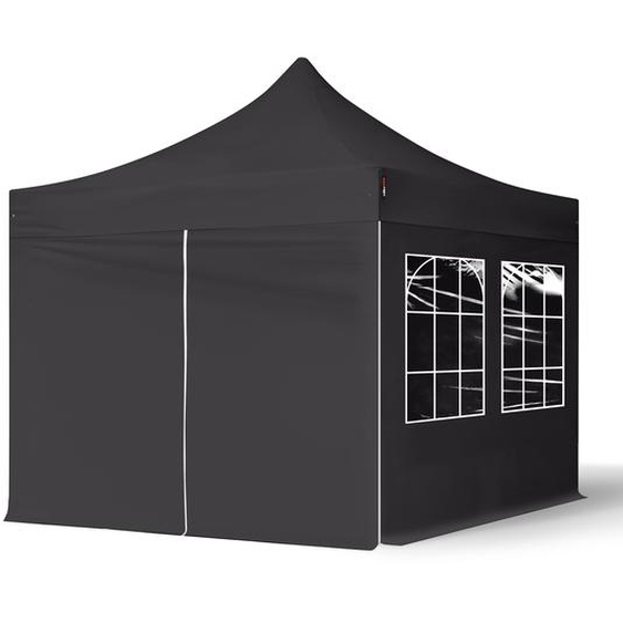 3x3 m Tonnelle pliante Acier, PES 700, côtés avec fenêtres, noir - (581830)