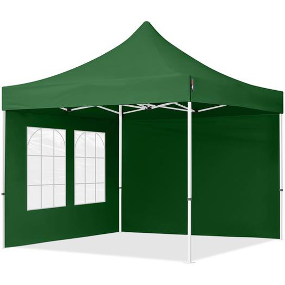 3x3 m Tonnelle pliante Acier, PES 700, côtés avec fenêtres, vert foncé - (59038)