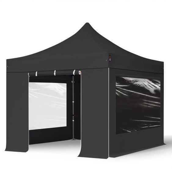 3x3 m Tonnelle pliante Acier, PVC 800, côtés panoramiques, noir - (600108)