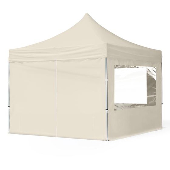 3x3 m Tonnelle pliante Alu, PES 700, côtés panoramiques, crème - (59004)