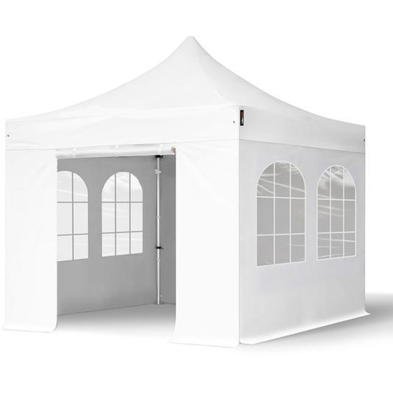 3x3 m Tonnelle pliante Alu, PVC 850, côtés avec fenêtres, blanc - (578958)