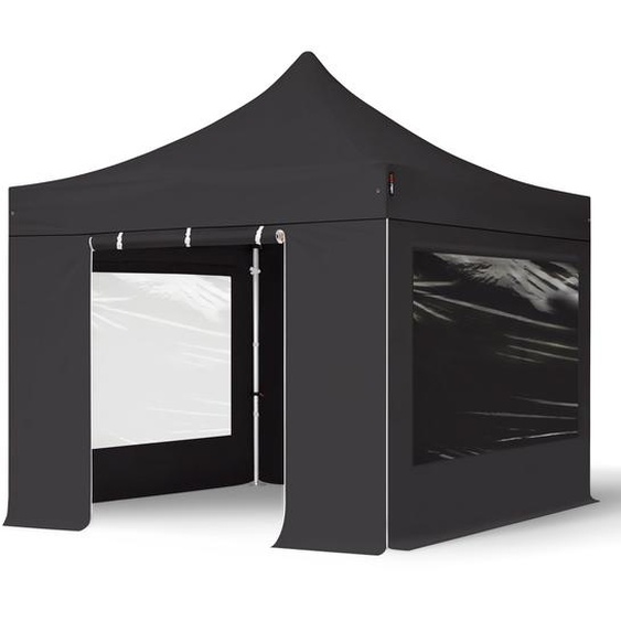 3x3 m Tonnelle pliante Alu, PVC 850, côtés panoramiques, noir - (59138)