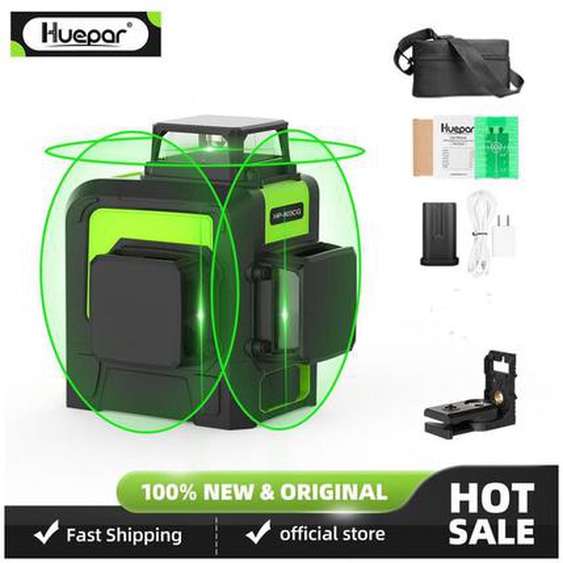 3x360 niveau laser 3D vert Cross Line Laser Auto Nivellement 147ft 45m grande puissance 903CG - Huepar