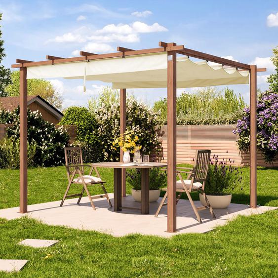 3x3m Pergola imitation bois, toile dombrage champagne - (400101)