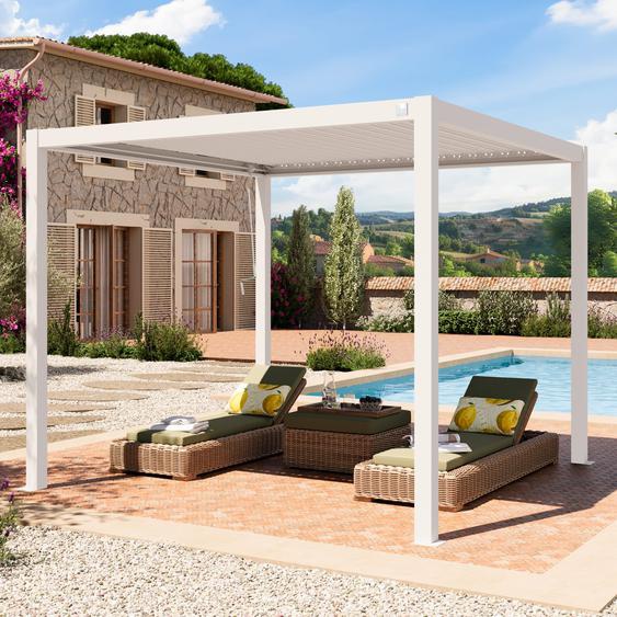 3x3m Pergola blanc, lames blanc orientables - (400105)