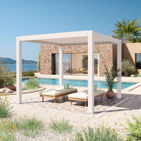3x3m Pergola blanc, lames blanc orientables - (400114)