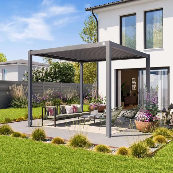 3x3m Pergola gris-perle, lames gris-perle orientables - (400104)