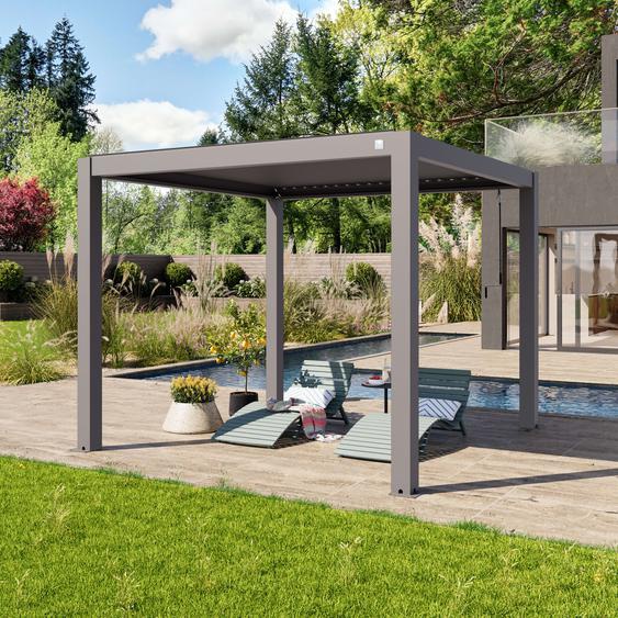 3x3m Pergola gris-perle, lames gris-perle orientables - (400113)