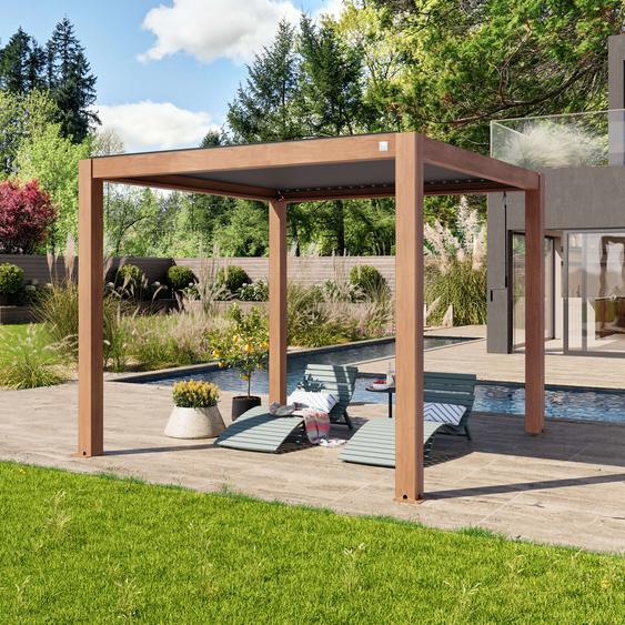 3x3m Pergola imitation bois, lames gris-perle orientables - (400115)