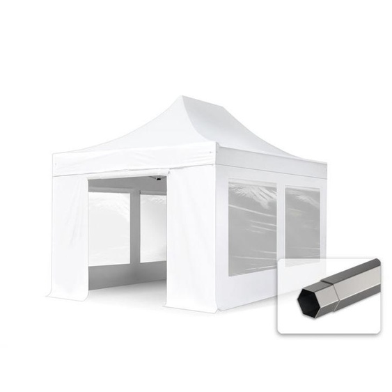 3x4,5 m Tonnelle pliante Acier, PVC 800, côtés panoramiques, blanc - (600118)