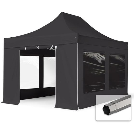 3x4,5 m Tonnelle pliante Acier, PVC 800, côtés panoramiques, noir - (600114)