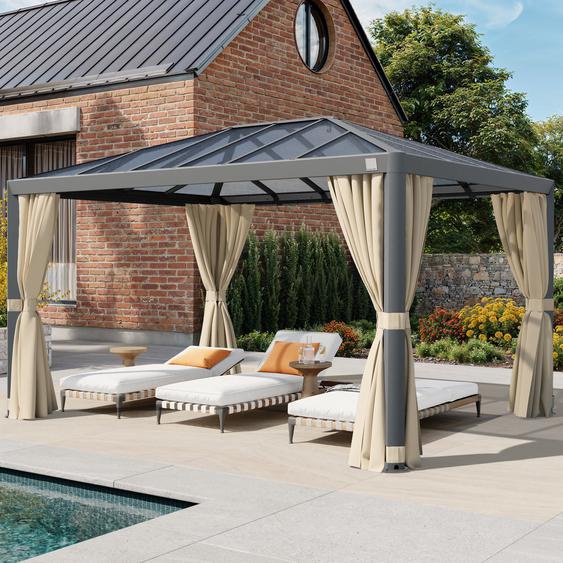 3x4 m Tonnelle de jardin, Aluminium, toit rigide, champagne - (300665)