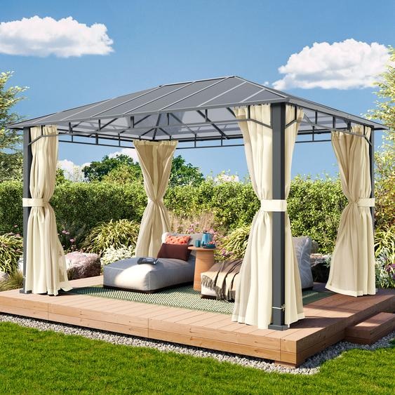 3x4 m Tonnelle de jardin, Aluminium, toit rigide, champagne - (300678)