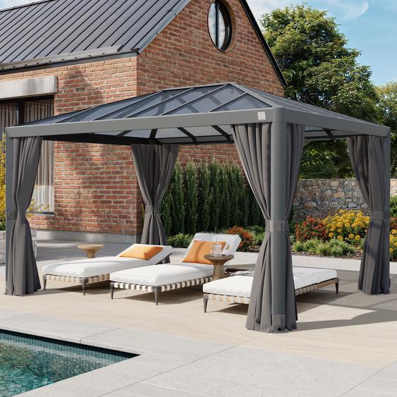 3x4 m Tonnelle de jardin, Aluminium, toit rigide, gris - (300664)