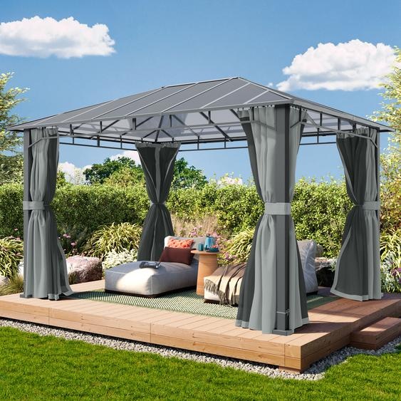 3x4 m Tonnelle de jardin, Aluminium, toit rigide, mid grey - (300675)