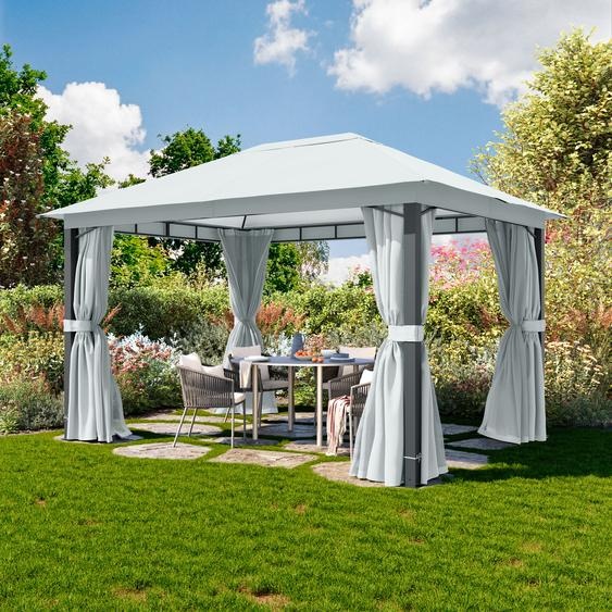 3x4 m Tonnelle de jardin, Aluminium, toit souple, gris perle - (300672)