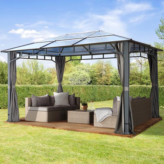 3x4 m, Tonnelle de jardin, Sunset Deluxe, toit rigide, gris - (300049)