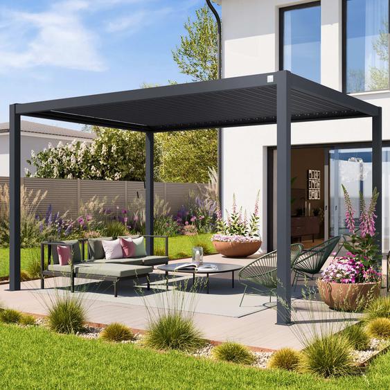 3x4m Pergola anthracite, lames en anthracite orientables - (400123)