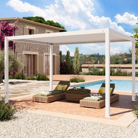3x4m Pergola blanc, lames blanc orientables - (400108)