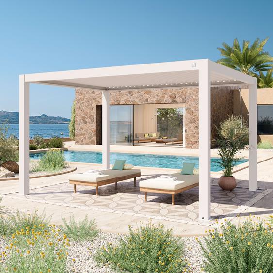 3x4m Pergola blanc, lames blanc orientables - (400117)