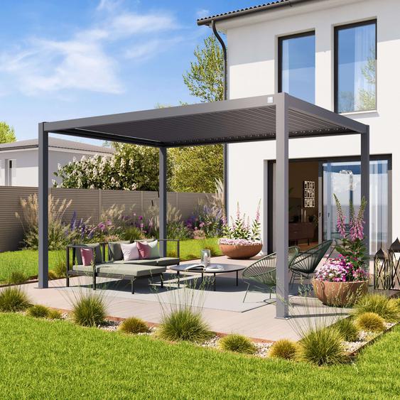 3x4m Pergola gris-perle, lames gris-perle orientables - (400107)